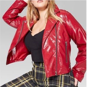 NWT Blank NYC Red Patent Faux Leather Biker Moto Jacket Small